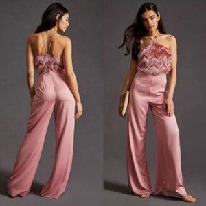 Anthropologie x Hutch Fringe Feather Jumpsuit Pink Size 10